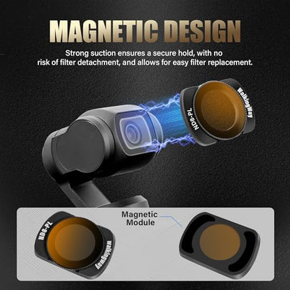 Walking Way Magnetic Black Mist & CPL & ND Filter Set Compatible with DJI Osmo Pocket 3 Creator Combo Accessories - 6 Pack (Black Diffusion 1/4, CPL, ND8/PL+ND16/PL+ND32/PL+ND64/PL),Multi-Coated - style: Magnetic Black Diffusion 1/4+CPL/ND8PL/ND16PL/ND32P