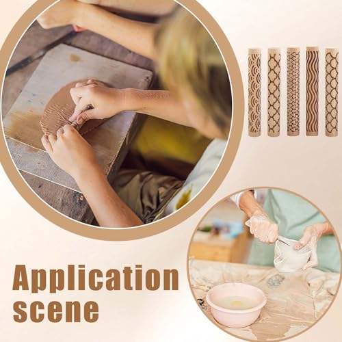 Clay Texture Rollers, 5 PCS 100mm Wooden Rolling Pins - color: A