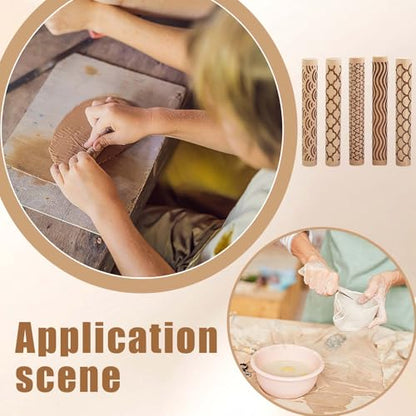 Clay Texture Rollers, 5 PCS 100mm Wooden Rolling Pins - color: A