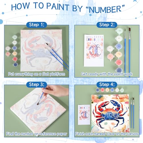 Nezyo 12 Sets Paint by Numbers with Frame, Ocean Animals Canvas 8x8 Inch - style: Sea Creatures