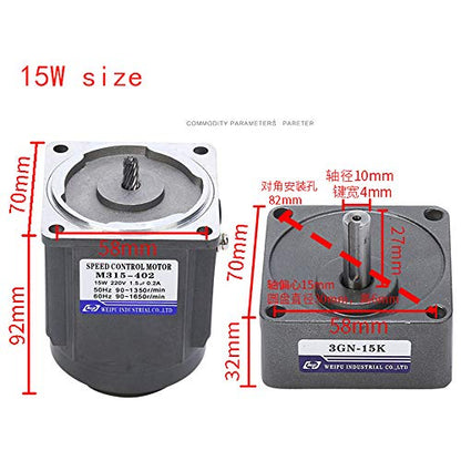 0-27RPM 15W 50K Variable Speed Geared Motor AC Gear Motor with Controller - color: 15W 50K