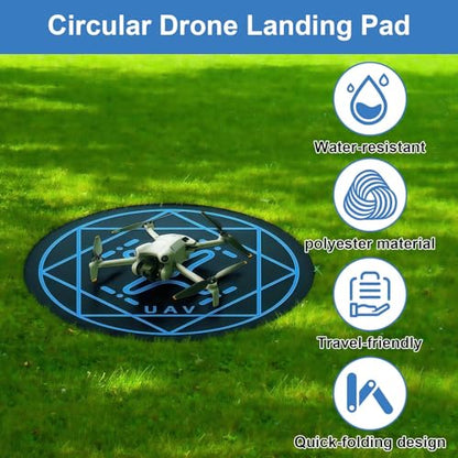 Drone Landing Pad, 20 Inch Round Universal Waterproof Portable Fast-Foldable Helipad for Mini 5 Pro/4/3/2 Se/4k/Dji Neo/Flip/Mavic 3/Rc Quadcopters, Fit Various Drone Flying Scenarios (Blue) - color: Blue