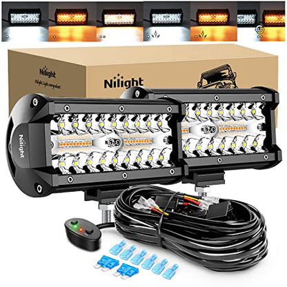 Nilight 6.5inch Amber White Strobe 6 Modes 120W LED Pod Light - color: Amber&White 6 Modes