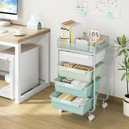 SYKIARIOL 4-Drawer Rolling Storage Cart with Mesh Top,Green - color: Gradient Green