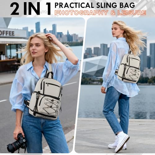 RAINSMORE Camera Sling Bag, Small Dslr/Mirrorless Camera Bag & Case - color: Beige