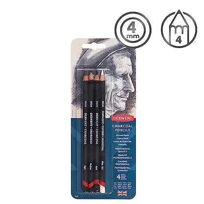 Derwent Charcoal Pencils, Pack, 4 Count (39000) (Pack of 6) - size: 4 Count (Pack of 6), style: Pack