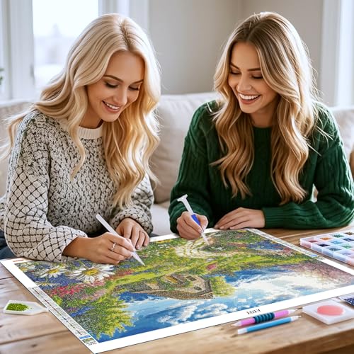 YOYA Large Diamond Art Kits for Adults, Landscape, 27.5 x 15.7 Inch - color: Flowers House 031