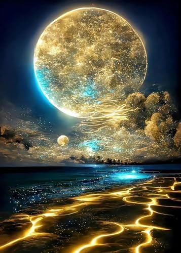 Moon Diamond Painting Kits for Adults, Beach Diamond Art Kits for Adults - color: Moon