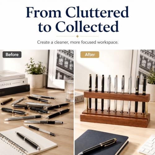 Pen Holder for Desk, Pencil Organizer, Fountain Pen Display Stand - color: Single-row - Walnut