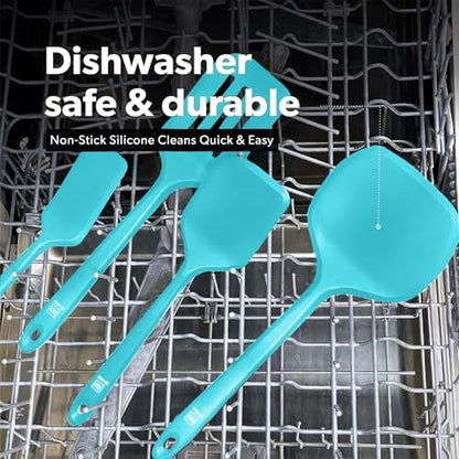 DI ORO Silicone Turner Spatula Set - 600F Heat Resistant, 4-Pc Teal - color: Teal