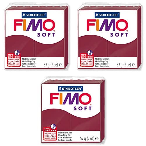 FIMO Soft Polymer Oven Modelling Clay - Most Popular Colours - 57g - Set of 3 - Merlot