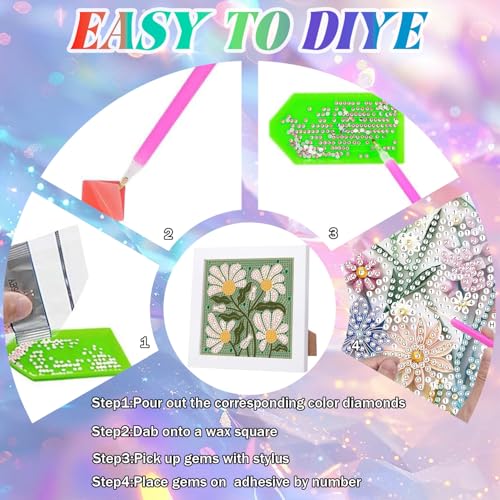 WEMEON Flowers Diamond Art Kits for Kids with Frame 7x7 inch - color: Flower04