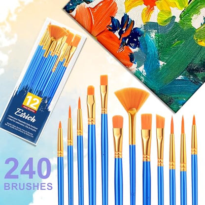 ESRICH Paint Brushes Set, 20Pack 240pcs Paint Brush for Acrylic Painting - size: 240p