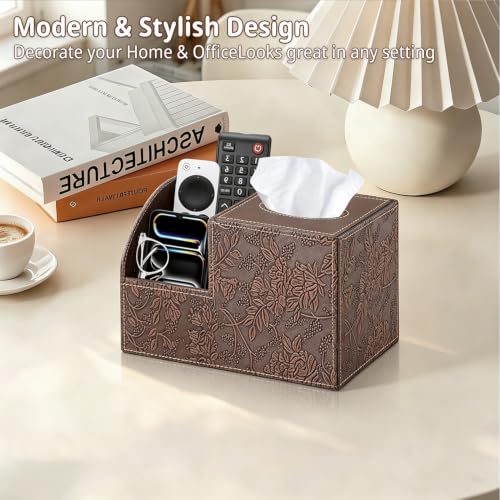 PU Leather Square Tissue Box Cover - Multi-Functional Tissue Box Holder - color: Retro