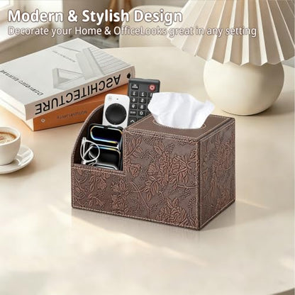 PU Leather Square Tissue Box Cover - Multi-Functional Tissue Box Holder - color: Retro