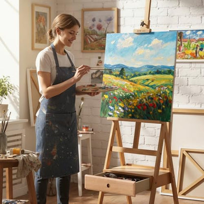 Falling in Art H-Frame Studio Easel with Storage Drawer, Natural - style: Natural
