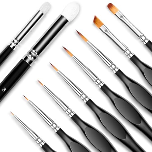Detail Paint Brushes Set, 10 pcs Miniature Brushes for Fine Detailing - color: Black