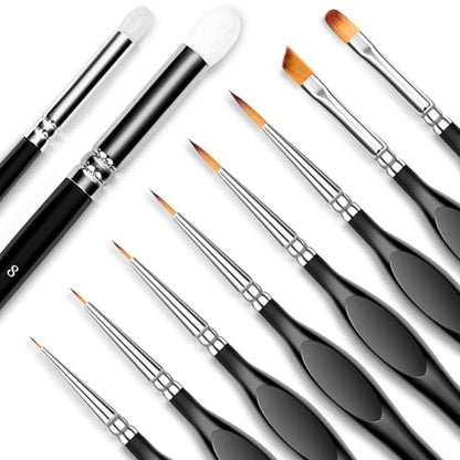 Detail Paint Brushes Set, 10 pcs Miniature Brushes for Fine Detailing - color: Black