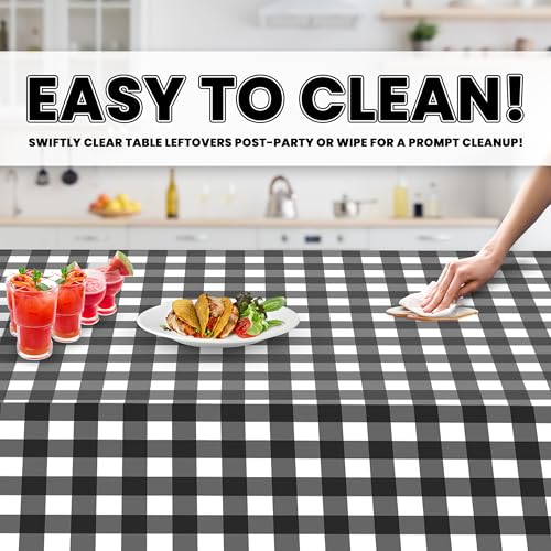 Grandipity Plastic Table Cloth Disposable 12 Pack 54” x 108” Rectangle - color: Black Gingham, size: 54in. x 108in. Rectangle