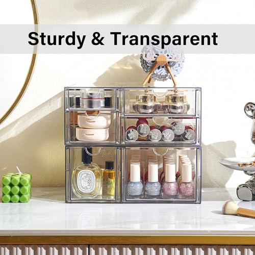 Prsildan Acrylic Makeup Organizer Clear Storage Drawer with 6 Small Drawers - size: 6 Drawers