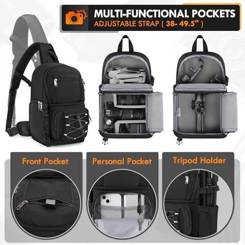 RAINSMORE Camera Sling Bag, Small Dslr/Mirrorless Camera Bag & Case - color: Black