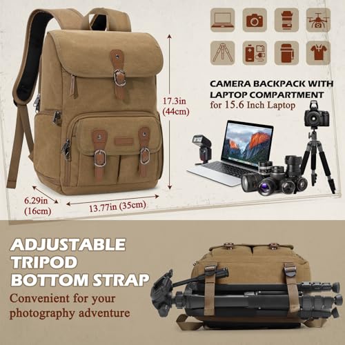 RAINSMORE Camera Backpack, DSLR SLR Mirrorless Camera Bag for Photographer - color: Khaki