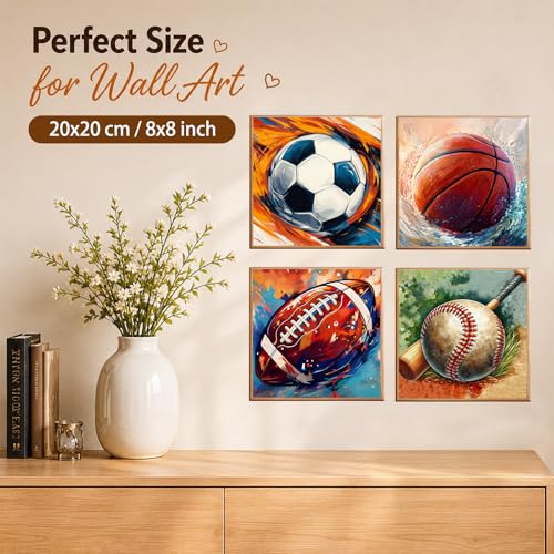 AUKELHJ 4 Pack Framed Paint by Numbers Kit for Adults, Sport, 8x8 inch - color: 08-Ball Sports