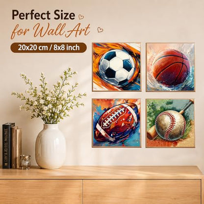 AUKELHJ 4 Pack Framed Paint by Numbers Kit for Adults, Sport, 8x8 inch - color: 08-Ball Sports