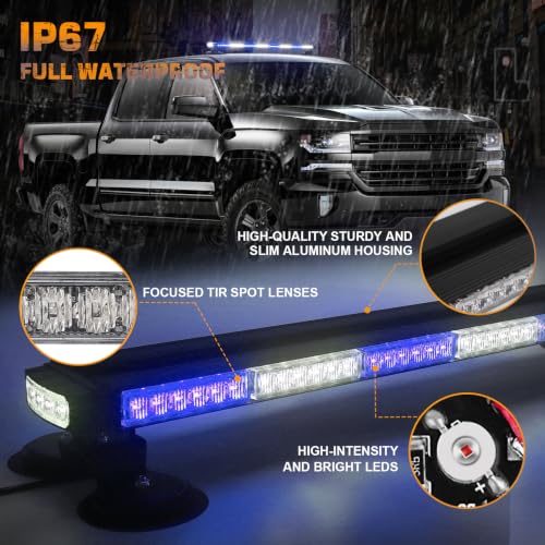 XRIDONSEN 37 Inch 104 LED Roof Strobe Lights Rooftop Magnetic light Bar - color: Blue/White