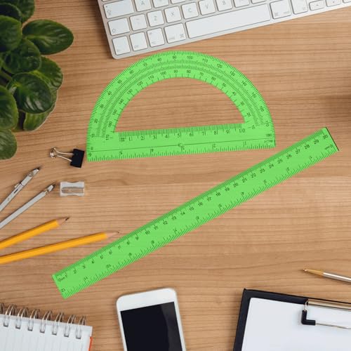 2 Packs 12 Inch Clear Ruler and 6 Inch Protractor Set,Green - color: Green