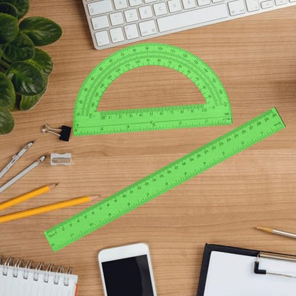 2 Packs 12 Inch Clear Ruler and 6 Inch Protractor Set,Green - color: Green