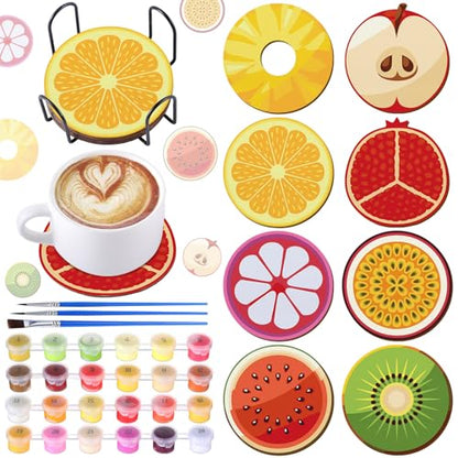 Reallnaive 8 Pcs Fruit Paint by Numbers Kit for Adults Wooden Coasters - style: Fruit