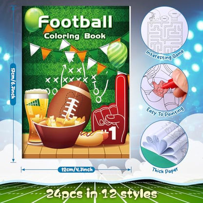 BenLouis 24 Football Mini Coloring Books with 24 Crayons for Kids Bulk - style: Football