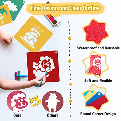 20 Pcs Stencils for Kids Stencil for Painting with 5 Pcs Scratch Paper