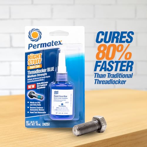 Permatex The Right Stuff Rapid Cure Blue Threadlocker 24251, Works on Oily & Dirty Fasteners, Automotive, Industrial & Hardware Use, Sets in 15m Cures in 4h, 10 ml - size: 10 ml, style: Automotive Threadlocker
