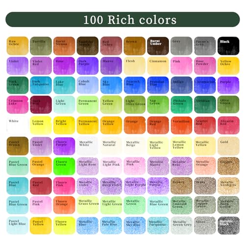 Artecho 100 Colors Watercolor Paint Set with Metallics, Portable Tin Case - style: 100 Colors