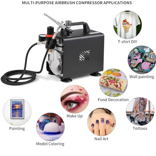 MEEDEN Airbrush Compressor Kit: 1/5 HP Powerful & Quiet with 6 ft Hose - color: Single - Black