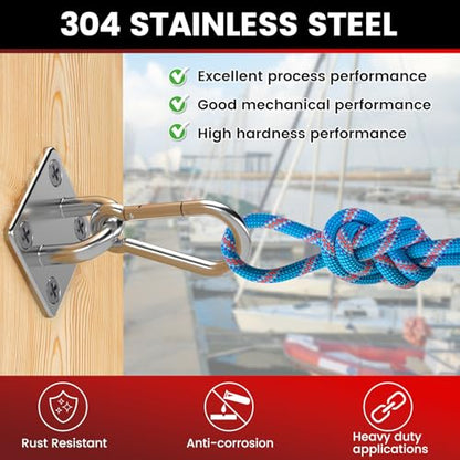 sprookber 304 Stainless Steel Pad Eye Snap Hook, M6 Ceiling Hook 800Lb,8Pcs - size: 2.3 inch, style: Square