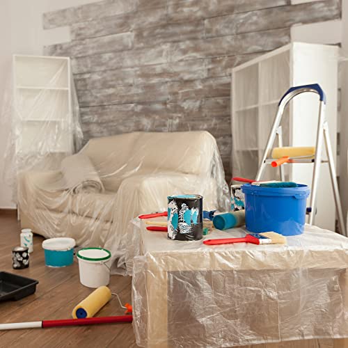 3-Pack Plastic Drop Cloth Sheet 9x12 Ft, 1 Mil Thick Clear Painting Tarps - size: 3 Pack, 9'x12'