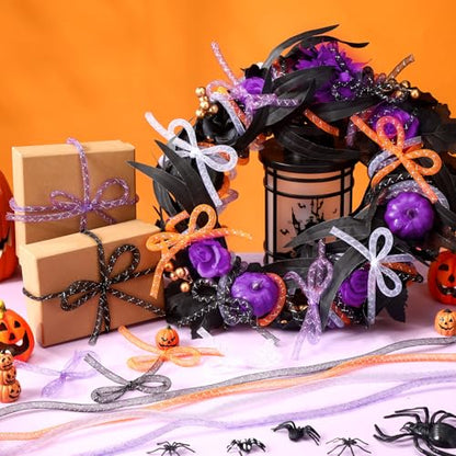 Arrowbash 4 Pcs Halloween Mesh Tubing for Crafts, Purple Orange Black White