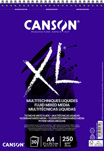 CANSON XL® Fluid Mixed Media Pad for Liquid Mixing Techniques, DIN A4, 30 Sheets, 250 g/m2 - size: DIN A4