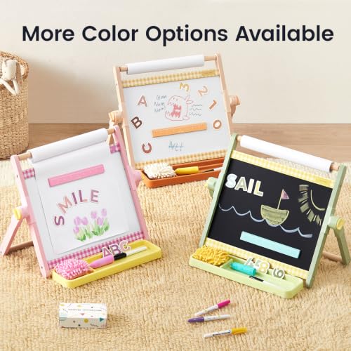 Tiny Land Tabletop Kids Art Easel, 5-Level Magnetic Drawing Board - color: Green