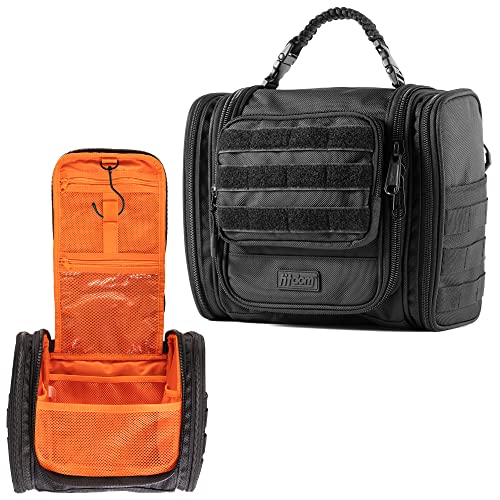 Fitdom Tactical Toiletry Bag for Men, Travel Dopp Kit with Hanging Hook - color: Jet Black
