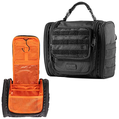 Fitdom Tactical Toiletry Bag for Men, Travel Dopp Kit with Hanging Hook - color: Jet Black
