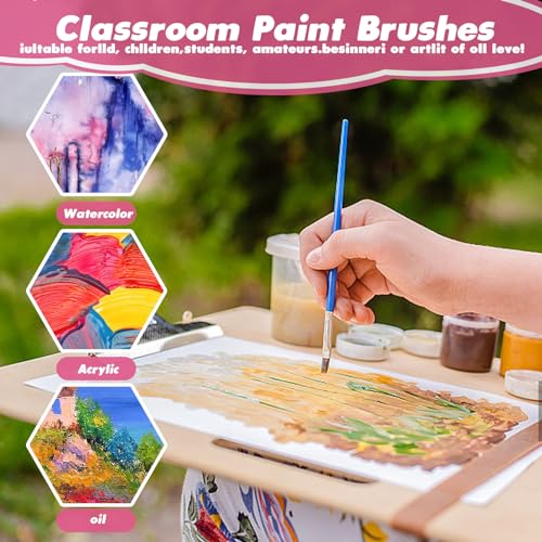 Small Paint Brushes Bulk, 110 Pcs Flat Tip Round Acrylic Paint Brushes for Kids Classroom Acrylic Watercolor Canvas Face Painting Touch Up - style: Mixed(55Flat+55Fine)