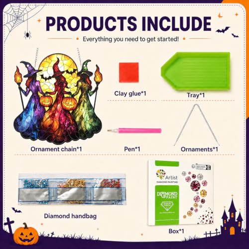 Witch Hanging Diamond Art Kits for Adults, Diamond Painting Suncatchers - color: Witch