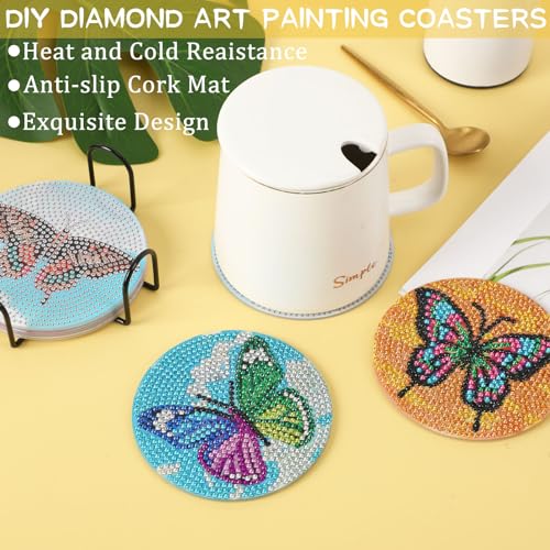UPINS 8Pcs Butterfly Diamond Art Painting Coasters for Drinks - color: Butterfly Multicolor