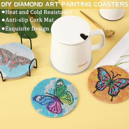 UPINS 8Pcs Butterfly Diamond Art Painting Coasters for Drinks - color: Butterfly Multicolor