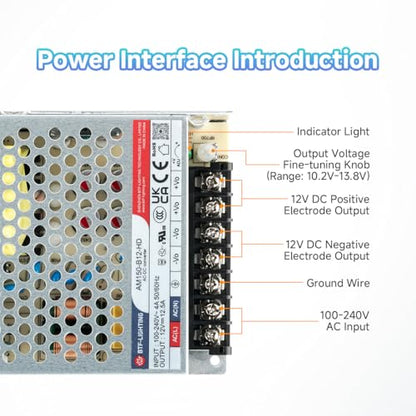 BTF-LIGHTING Power Supply DC12V 150W UL Recognized Component for LED Strip - size: 12V150W