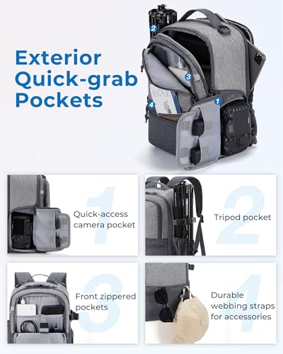 BAGSMART 2 in 1 Small Camera Backpack for DSLR, Fits 12.9" iPad, Gray - color: Gray